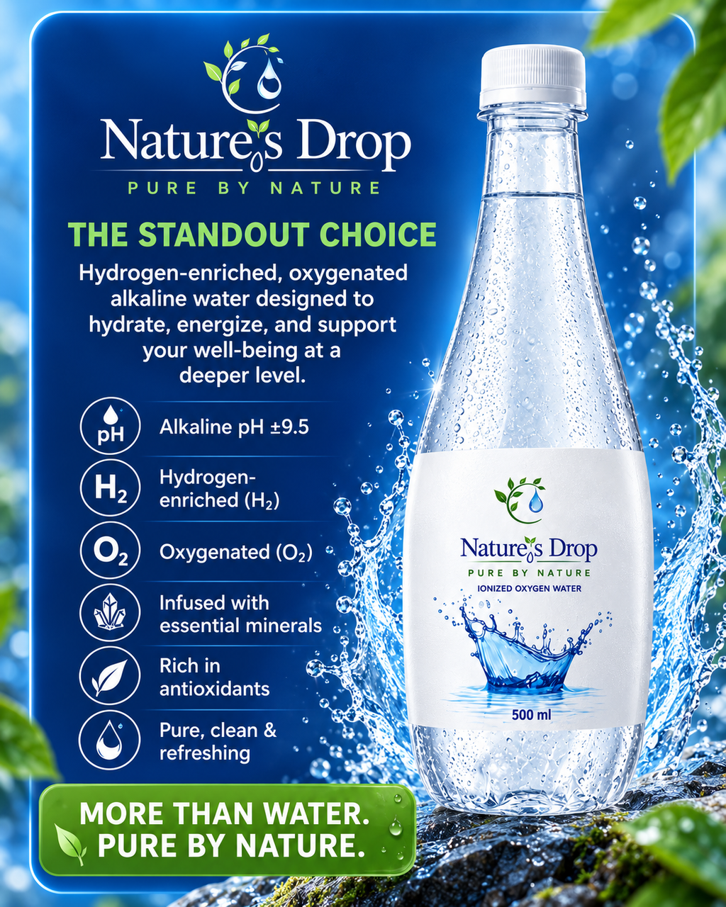 Nature’s Drop alkaline water 6 pack of 500ml bottles